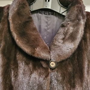 Ranch Black Glama 3/4 Fur Coat With Bracelette Cuffs Real Mink